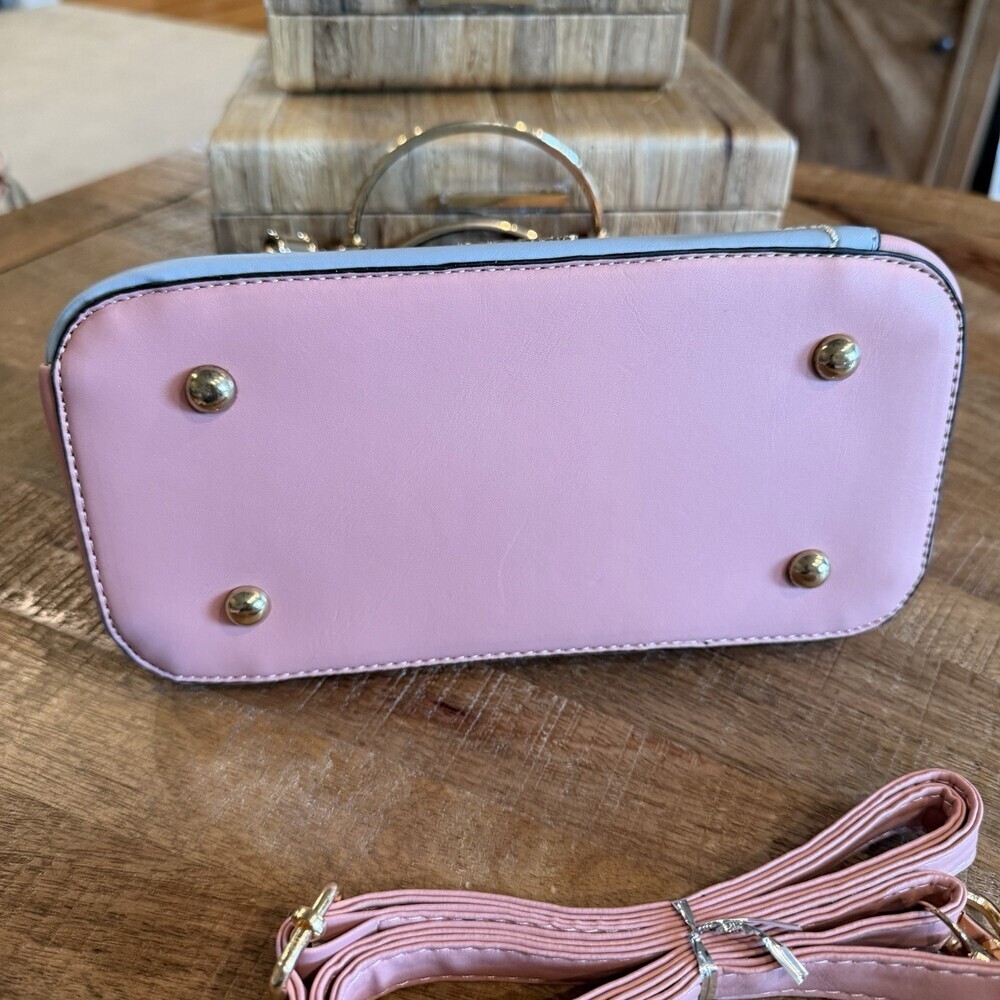 NEW ZZMY Pastel Colorblock Satchel Handbag Pink & Blue with Matching Wallet Set - Picture 7 of 9